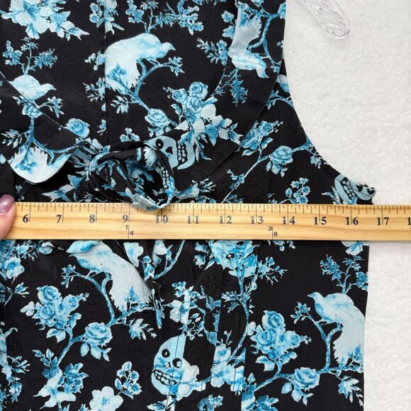 Betsey Johnson Silk Skull Floral Bird Print Dress Black Blue Whimsigoth Y2K SZ 8 - Picture 10 of 12